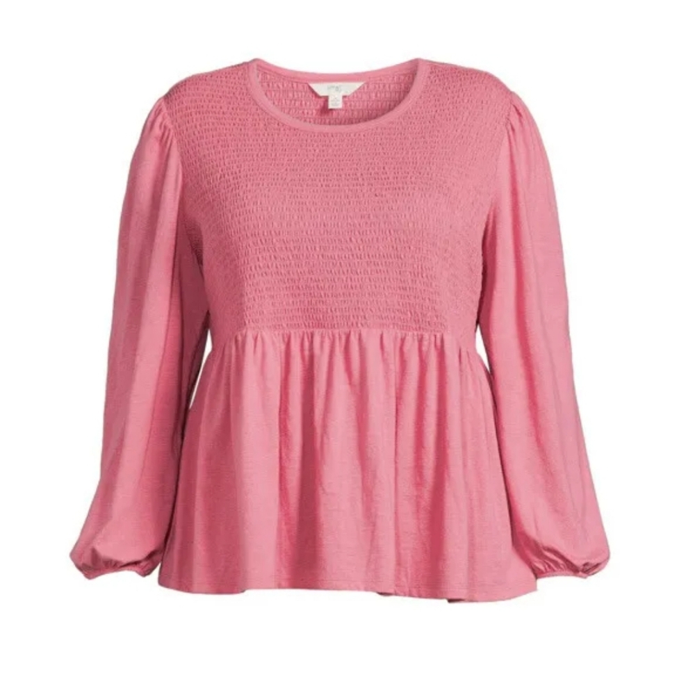 Terra & Sky Women's Plus Size Smocked LS Knit Top 0X 14W